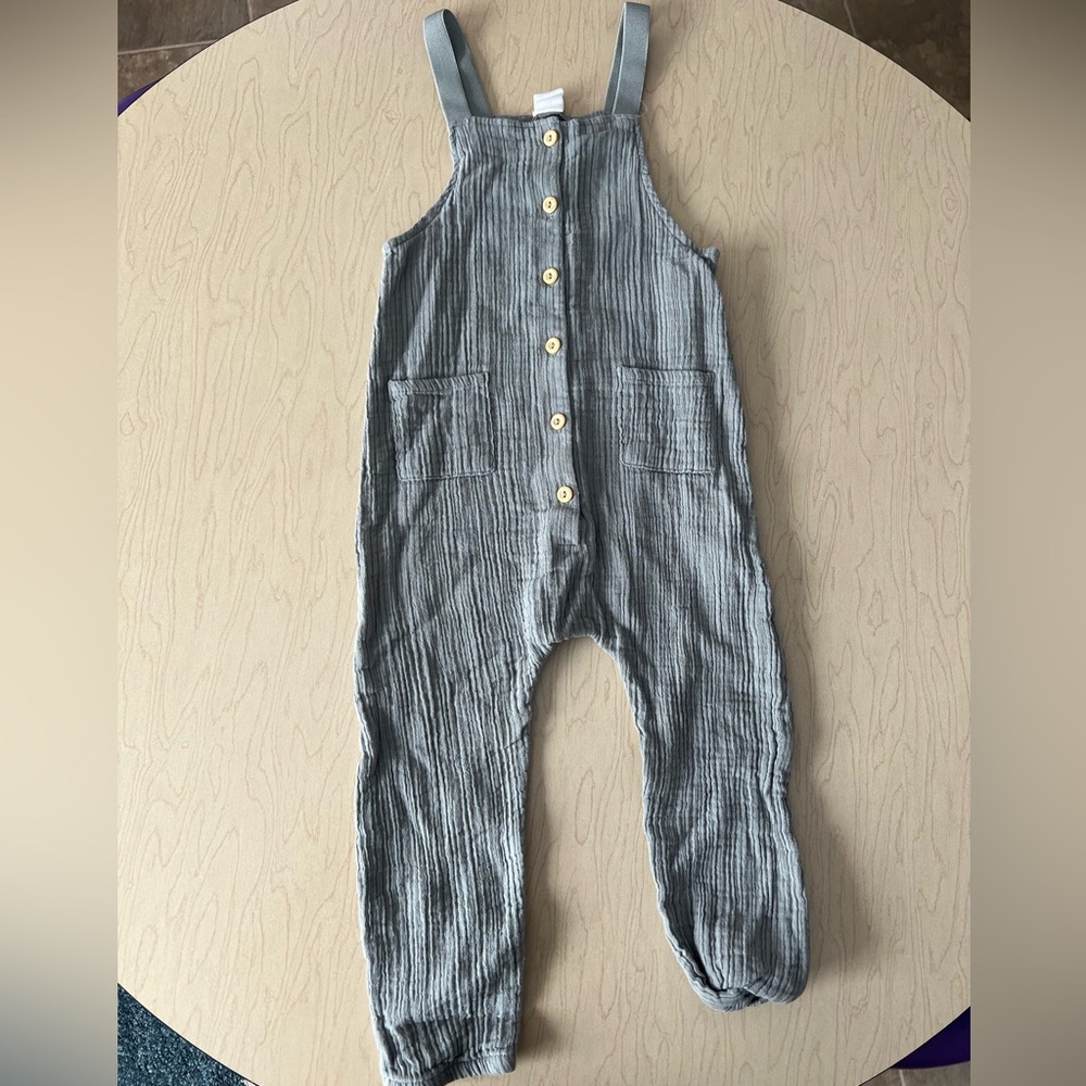 H&M button down Overalls muted blue/teal 2-3T